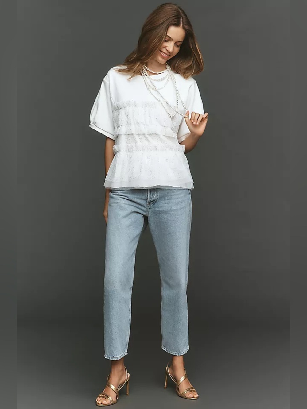 Maeve Short-Sleeve Smocked Ruffled Top